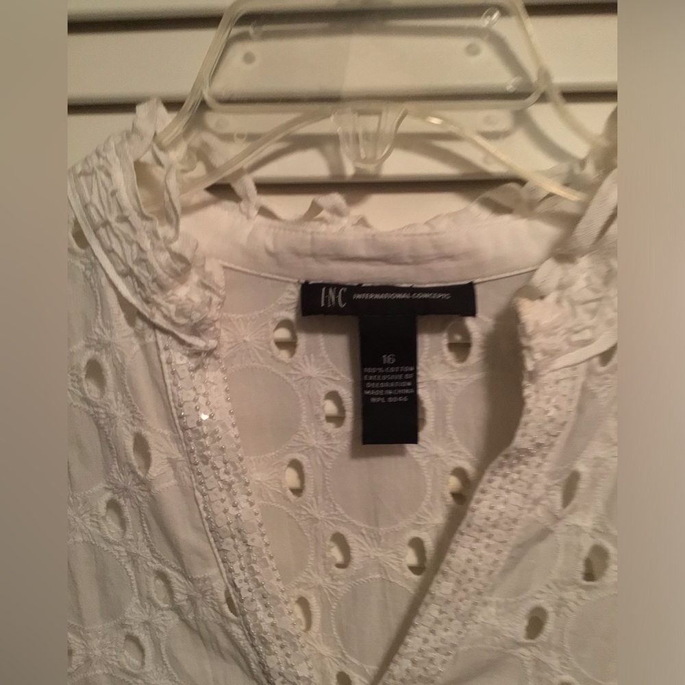 INC white tunic with sequined V neck
